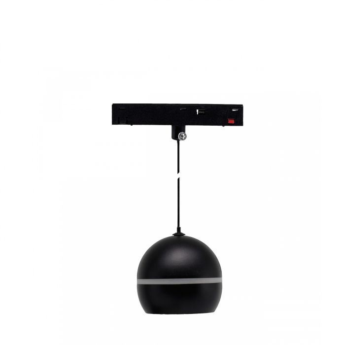 LED-globpendellampa med ring för skena 10W K3000 48V Ø90 mm Svart