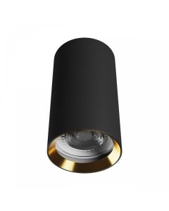 Utanpåliggande spotlight GU10 – rund – svart/guld – IP20 – 55×100 mm – utan ljuskälla