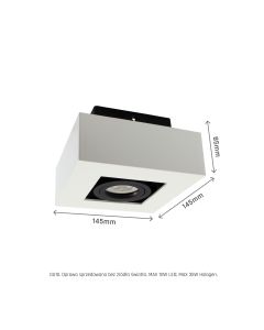 Utanpåliggande spotlight GU10 – fyrkantig – vit/svart – vridbar – IP20 – 145×145×85 mm – utan ljuskälla