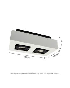 Utanpåliggande spotlight GU10 2 huvuden – rektangulär – vit/svart – vridbar – IP20 – 255×145×85 mm – utan ljuskälla