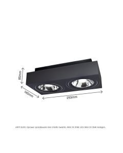 Utanpåliggande spotlight AR111 GU10 2 huvuden – rektangulär – svart – vridbar – IP20 – 293×145×85 mm – utan ljuskälla