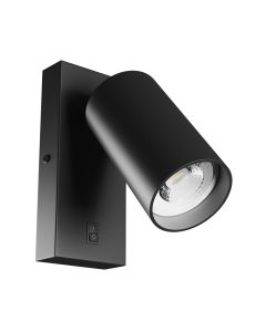 Vägglampa GU10 – rund – svart – med strömbrytare – IP20 – 55×100 mm – utan ljuskälla